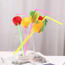 Disposable Cups Straws 50Pcs Plastic Fruit Shape Funny Party Drinking Tool 3D Adorable Fashion Colourful Cocktail Supplies