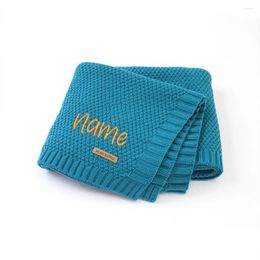 Blankets Customised Baby Blanket Embroidered Name Stroller Born Gift Soft Breathable Cotton Knited For Kids