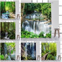 Shower Curtains Forest Curtain Rainforest Nature Scenery Waterfalls Rivers Bridges Sunshine Trees Polyester Fabric Bathroom Decor Set