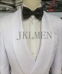 Custom Pour Hommes Made Groomsmen White Pattern Groom Tuxedos Shawl Lapel Suits 2PCS Wedding ( Jacket+Pants )Costume Homme