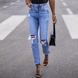 Women's Jeans Stretch Ripped Women Torn Pants Female Frayed Denim Trousers Knee Cut Out Hole Abraded Boyfriend Outfits Streetwear Daily