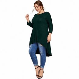 plus Size Asymmetrical Lg Tunics Women Quarters Sleeve Big Size Hi Low Elegant Fi Top Summer Spring Casual Blouse T-shirt Q9Jo#