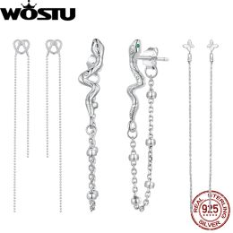 Earrings WOSTU 925 Sterling Silver Viper Drop Ear Studs Heartshaped Butterfly Long Tassel Earrings for Women Patrty Gift Fine Jewellery