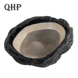 Toupees Toupees QHP MONO+NPU Men Toupee Remy Indian Hair Replacement System 8x10 inches Handmade Human Durable Hairpieces For Men