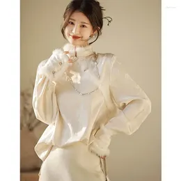 Women's Blouses Korean Shirt Autumn Fashion Loose Versatile Elegant Clothing Beige