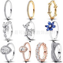 S925 Sterling Panjia Sier Di s Ni Sparkling Layered Ring Pear Shaped Halo Patchwork Ring Pair Ring