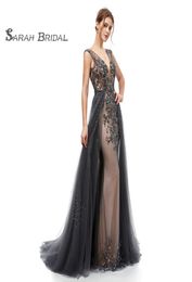 Navy Blue Sexy Beach Luxury Prom Wedding Dresses Boho Deep VNeck Backless Sheath Bridal Dress with Overskirt Vestido De Noiva 5406344518