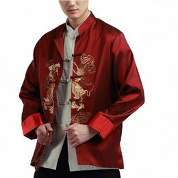 mens Red Jacket Chinese Style Embroidery Drag Hanfu Blouse New Year Coats Stage Costume Tops Kung Fu Loose Plus Size 3XL X3Gm#