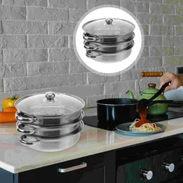 Double Boilers 28 Cm Multi-Function Steamed Pot Stainless Steel Steamer Dual-Purpose Cookware Seafood Cooking Gifts Three-Layer Soup