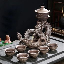 Teaware Sets 9 Pcs / Set Ceramics Lazy Man Tea Portable Stone Grinding Semi-automatic Porcelain Dragon Ceremony Supplies