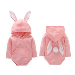 2020 Brand 0-24M Newborn Infant Baby Boy Girl Easter Bodysuit Short sleeve Pink Color Bunny Ear Hooded Tail Jumpsuit Playsuit