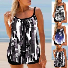 Women's Swimwear Comfortable Tank Top Quadrangle Pants Two Piece Set Grey White Printed Sexy Beach S-6XL