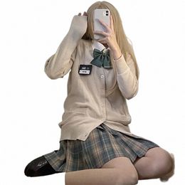 japanese fi College Loose V-neck Cardigan 2022 New Sweater Female Outer Wear Sweater Coat japanese school uniform L3XD#