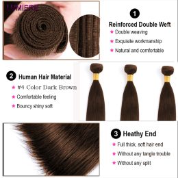 #4Chocolate Dark Brown Bone Straight Human Hair Weave Bundle Deal with Closure Forntal HD Lace Ombre Colored Bundle With Closure