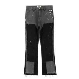 Streetwear Speckled Ink Match Y2K workowate dżinsy dla mężczyzn Patchwork Rage Fringe Fringe Micro dżinsowe Spodnie Owwrotne luźne ładunki