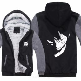 Sweatshirt Men Casual Warm Liner Anime Monkey D Luffy Hoodies Mens Fleece One Piece Sweatshirt Jacket High Quality