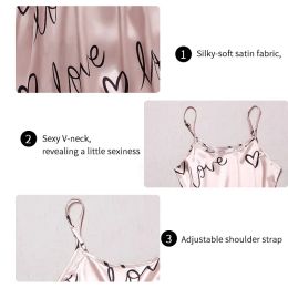 Pijama de seda de cetim feminino conjuntos de letra impressão camar