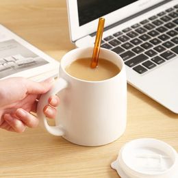 Mugs Ceramic Coffee Cup Tea Large Belly Capacity Mug With Lid Straw For Office Use Suitable Microwave Ovens