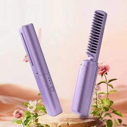 Hair Straightener Curler Charging Wet Dry Electric Heating Comb Hair Flat Iron Straightening Styling Tool Home Appliances 240326