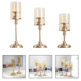 Candle Holders Gold Candlestick Holder With Glass Cover Home Retro Candlelight Dinner Romantic Wedding Decor