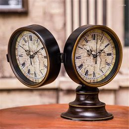 Table Clocks EUROPEAN ANCIENT 2 SIDED RETRO DESK CLOCK HOME DECOR IRON