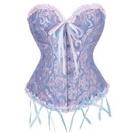 Jacquard Corset Top Bustier Overbust Women Sexy Lace Up Boned Brocade Lingerie Basques Vintage Party Costume