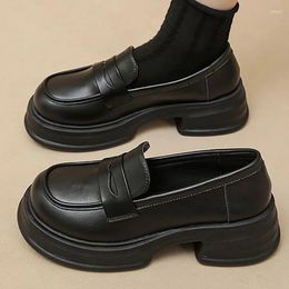 Dress Shoes Platform Lolita Women 2024 Spring Square Heel Slip-on Loafers British Mary Jane Single Leather