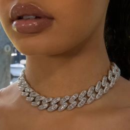Necklaces Initial Miami Punk Hip Hop Cuban Link Chain Necklace Iced Out Men's Baguette Bling Rapper Crystal Choker Necklace Jewellery Gift