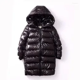 Jackets Children's Long Down Jacket Knee Length Bright Colour Girls' Spring And Autumn Hooded Thermal