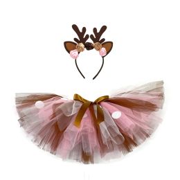 Baby Girls Deer Tutu Skirts Outfit for Kids Christmas Reindeer Costume Toddler Children Birthday Party Tutus Dance Cloth 0-12Y