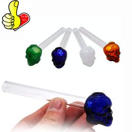 Thick Heady Pyrex Glass Smoking Oil Burner Pipe Bubbler Tube Mini Colourful 3D Skull Shape 14cm hand Straw Pipes