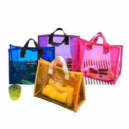 trendy Summer Large Jelly Handbag Women Hot Pink Transparent Vinyl Beach Tote Shopper Bag Ladies Waterproof Clear PVC Tote Bag D4aj#