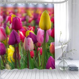 Shower Curtains Arrival Tulips Flower Curtain Polyester Fabric High Defintion Print Bathroom Waterproof 12 Hook Bath