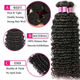 30 32 Inch Deep Wave Bundles Human Hair Extensions Brazilian Weaving 1/3/4 PCS 100% Raw Hair Bundles Curly Human Hair Bundles