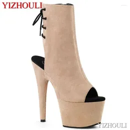 Dance Shoes 17cm Booties Suede Bag For Banquet Stage With 7 "transparent Stiletto Heels Night Club Pole