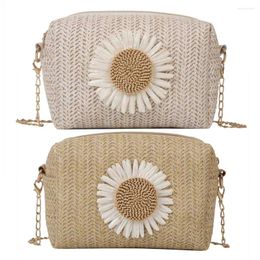 Shoulder Bags Women Fashion Shopping Bag Casual Zipper Straw Crossbody Lightweight Breathable Flower Ornament For Travel Vacation Daily