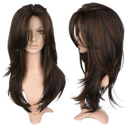 Wigs WIGNEE Layered Hair Midium Synthetic Wigs for Women Highlights Wigs With Bangs Balayage Hair Heat Resistant For Daily Use