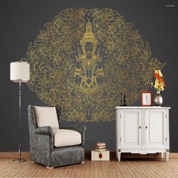 Wallpapers Papel De Parede Thai Ethnic Pattern Buddha Retro 3d Wallpaper Living Room TV Sofa Wall Bedroom Restaurant Mural