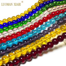 Natural Stone Beads Pomegranate Red Amber Yellow Olive Green Glass Crystal Round Loose Beads for Jewelry Making DIY Bracelet