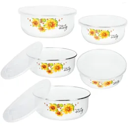 Dinnerware Sets 5 Pcs Enamel Covered Bowl Dessert Containers Salad Office Bento Case For Kitchen Plastic With Lid Bowls