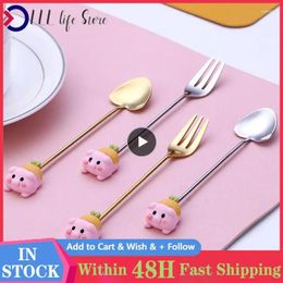 Forks No Dirt Easy Cleaning Dessert Fork Spoon Blunting Tip Cute Simple Doll Fruit Mirror Polished Stainless Steel Tableware