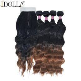 Weave Weave Weave Natural Wave Synthetic Hair Bundles 18inch 5Pieces/Lot Ombre Blonde Hair Weave With Closure Synthetic Hair for Wo
