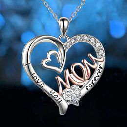 Designer Jewellery Heart Mom Double Love Mother for Women Zircon Initial Pendant Chain Necklace Mothers Day Gift