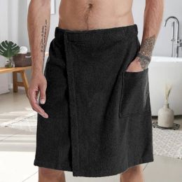 Men Bathrobe Bath Towel Adjustable Elastic Waist Homewear Nightgown Pocket Outdoor Sports Swimming Gym Spa Towel