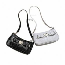 women Underarm Bag Alligator Pattern Y2k Leather Handbags PU Heart Pin Buckle Fi Solid Color Elegant Female Clutch x5MH#