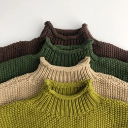 For 1-6Y Winter Vintage Style Kids Boys Knitwear 4 Colours Toddler Baby Solid Turtleneck Girls Sweater Coat