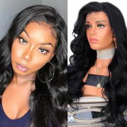 Nxy Vhair Wigs Rongduoyi Long Black Hair 1b Body Wave Synthetic Lace Front Wig Water Wavy Heat Resistant Fiber for Women Daily Makeup Use 240330