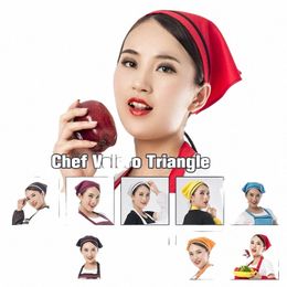 adult Adjustable Chef Hat Breathable Triangle Head Scarf Kitchen Accories Cooking Hat Restaurant Chef Worker Cap Dustproof m7Is#
