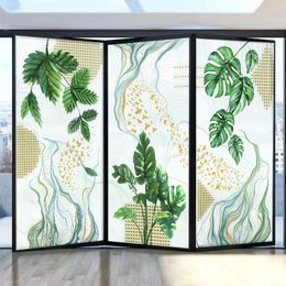 Window Stickers PVC Frosted Privacy Glass Film Green Plant Pattern Door Decoration Anti-UV Non-Glue Static Clings