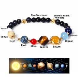 Universe Galaxy Eight Planets Bracelets Solar System Guardian Star Natural Stone Beads Bangles for Women Jewellery Drop Shipping